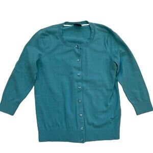 Talbots Pima Cotton Blend Turquoise Blue 3/4 Sleeve Button Down Cardigan, SP